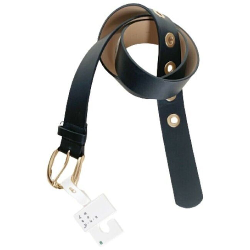 A New Day M Black Belt NEW Faux Vegan Leather Gold Buckle + Grommets Punk Edgy